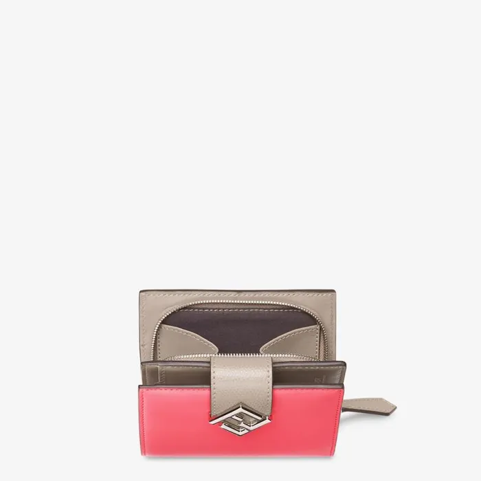 Woman TwoTone Pink And Dove Grey Leather Compact Wallet Pink Fendi Wallets