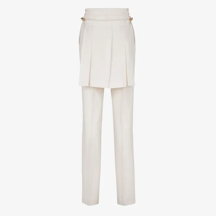 Woman White Grain De Poudre Wool Trousers White Fendi Pants and Shorts