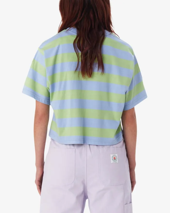 Women ADAMS STRIPE CROPPED TSHIRT Silver Grey Multi OBEY Clothing TOPS