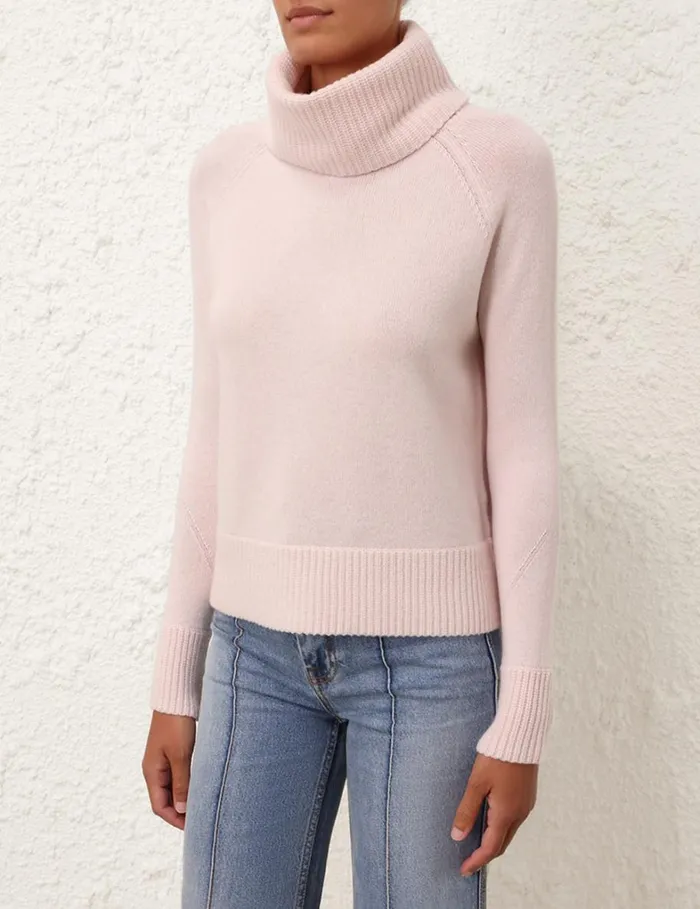 Women Clothing Zimmermann Funnel Neck Sweater Dusty Pink