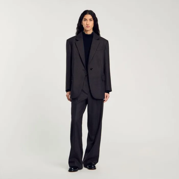 Women Jackets and Blazers SANDRO Suit Jacket Dark Brown