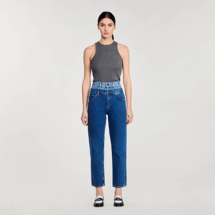 Women Jeans SANDRO Trompe L039il Mom Jeans Blue