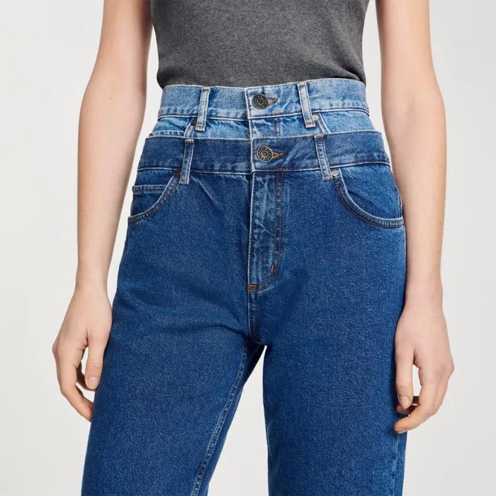 Women Jeans SANDRO Trompe L039il Mom Jeans Blue
