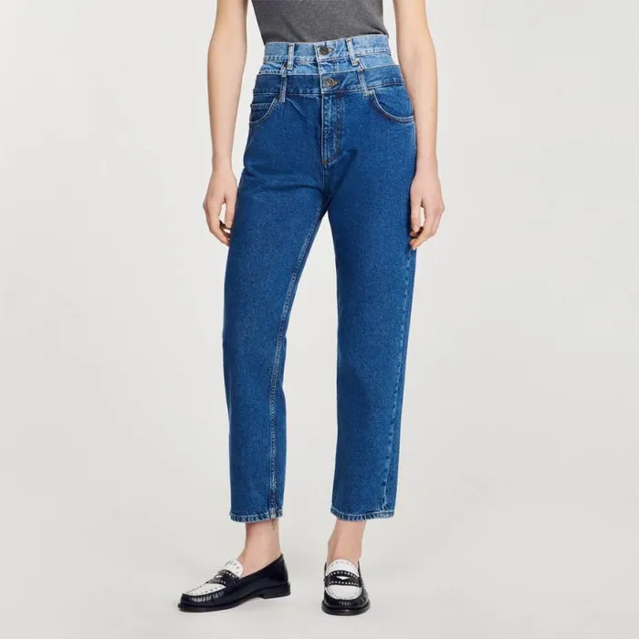 Women Jeans SANDRO Trompe L039il Mom Jeans Blue