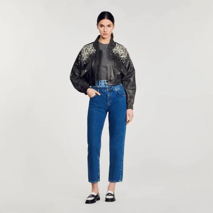 Women Jeans SANDRO Trompe L039il Mom Jeans Blue