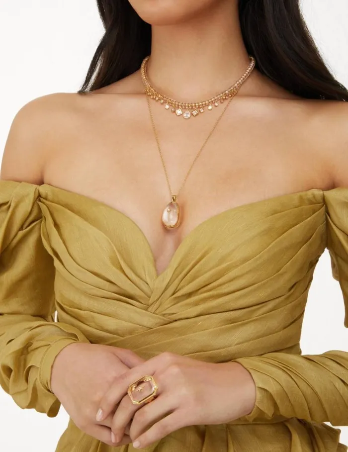 Women Jewellery Zimmermann Crystal Pebble Necklace Goldtransparent Quartz