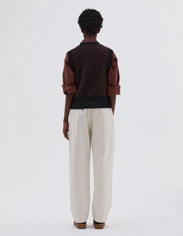 Women Mhl Contrast Trim Waistcoat Chocolate Black Margaret Howell Knitwear