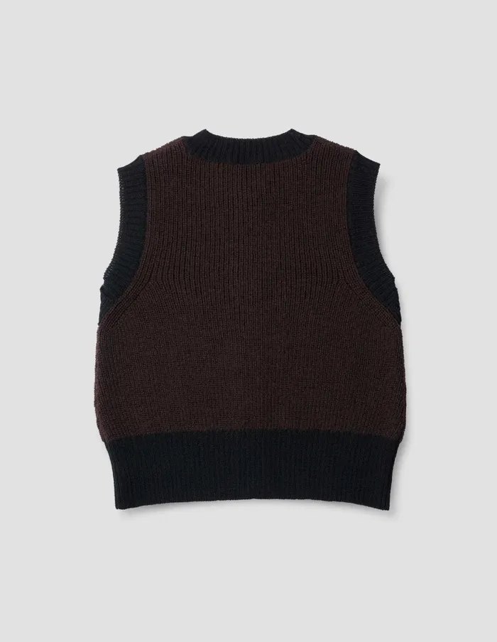 Women Mhl Contrast Trim Waistcoat Chocolate Black Margaret Howell Knitwear