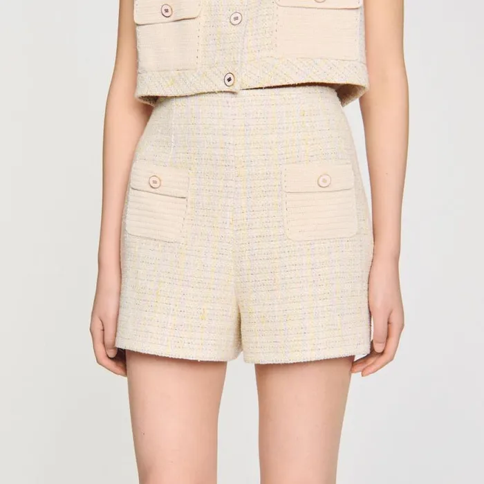Women Pants and Shorts SANDRO Decorative Tweed Shorts Yellow Ecru