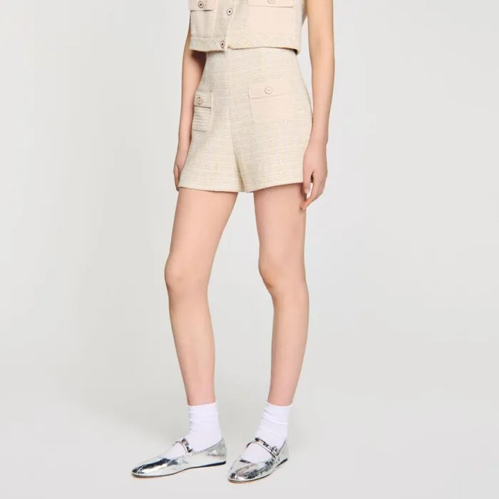 Women Pants and Shorts SANDRO Decorative Tweed Shorts Yellow Ecru