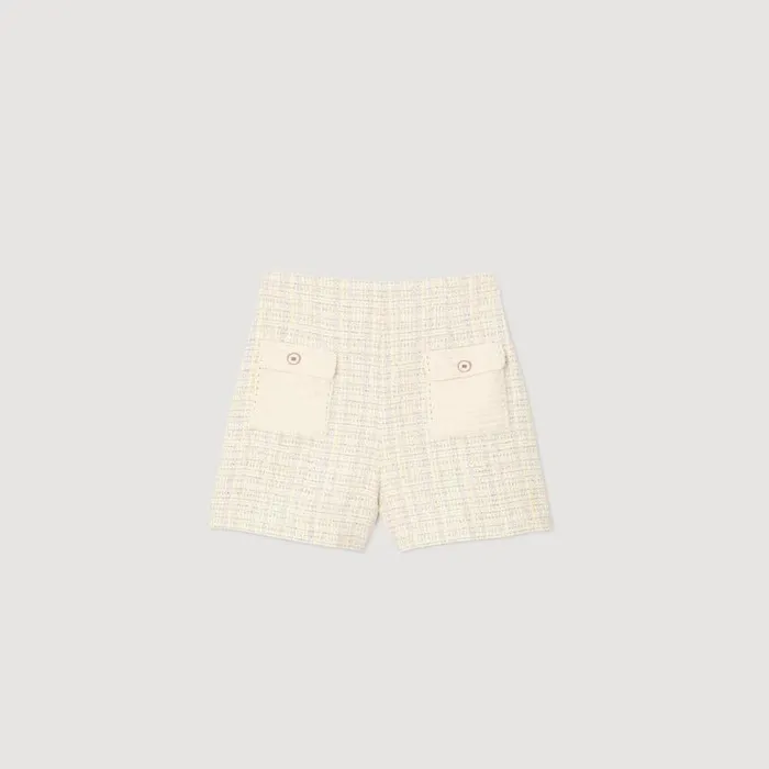Women Pants and Shorts SANDRO Decorative Tweed Shorts Yellow Ecru