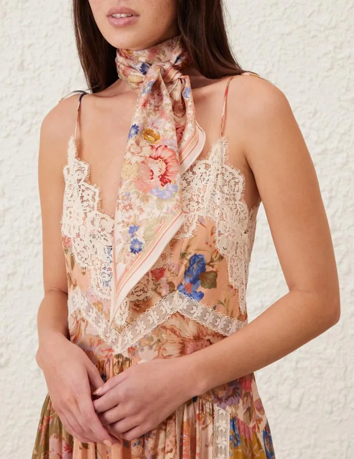 Women Scarves Zimmermann Printed Silk Neck Scarf Cream Floral