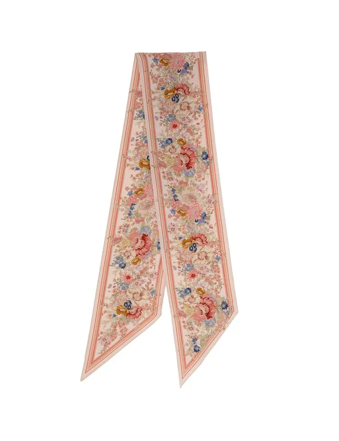 Women Scarves Zimmermann Printed Silk Neck Scarf Cream Floral
