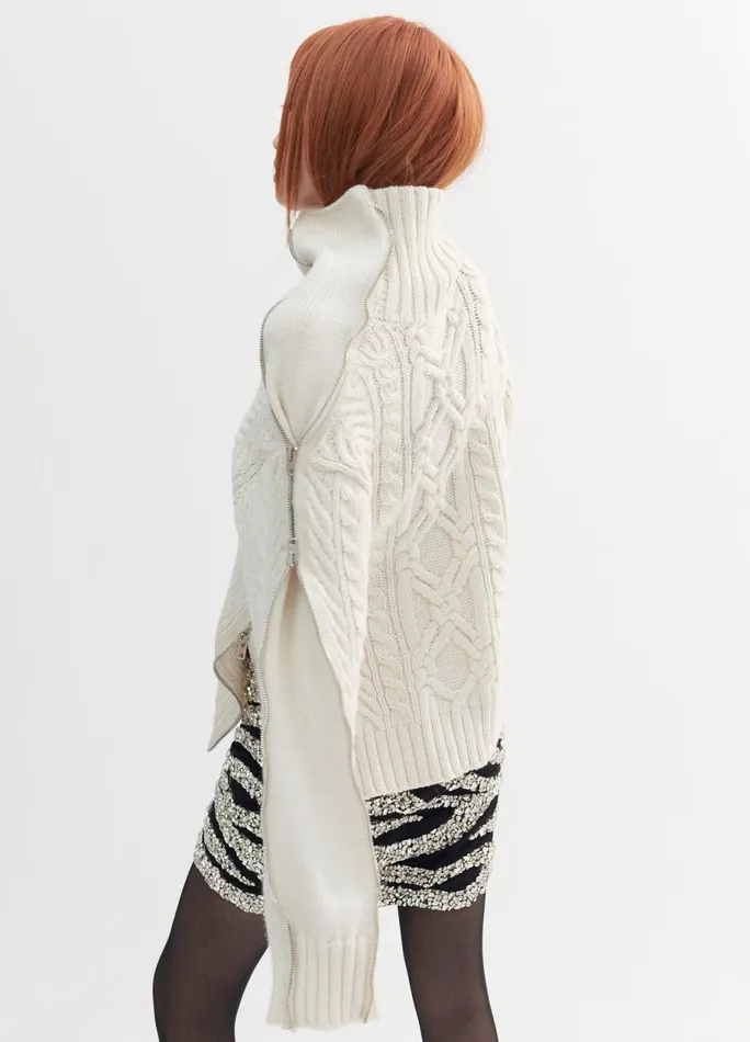 Women Turtleneck Zipper Detail Cable Sweater MONSE Knitwear