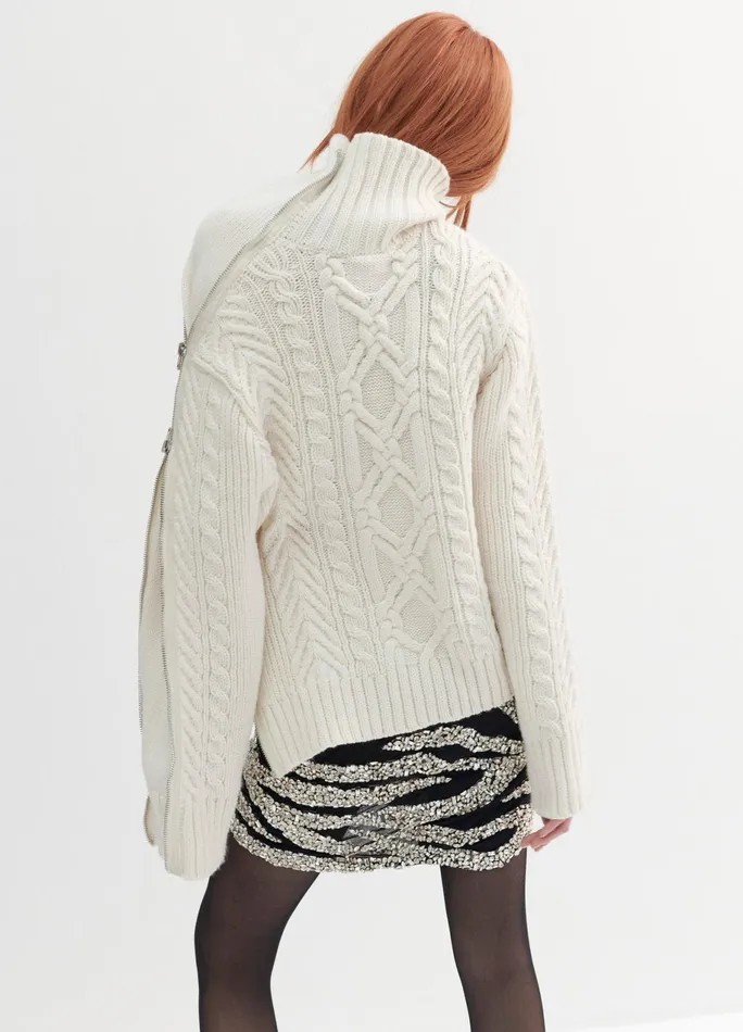 Women Turtleneck Zipper Detail Cable Sweater MONSE Knitwear