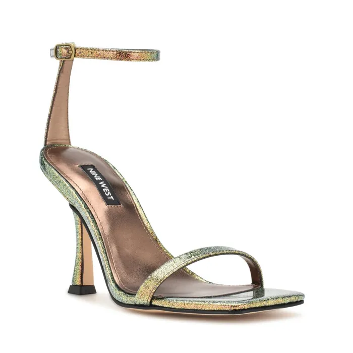 Yess Ankle Strap Sandals Bronze Glitter Women Nine West High Heels Yess Ankle Strap Sandals Bronze Glitter Women Nine West High Heels