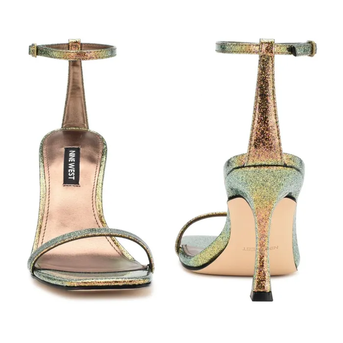 Yess Ankle Strap Sandals Bronze Glitter Women Nine West High Heels Yess Ankle Strap Sandals Bronze Glitter Women Nine West High Heels