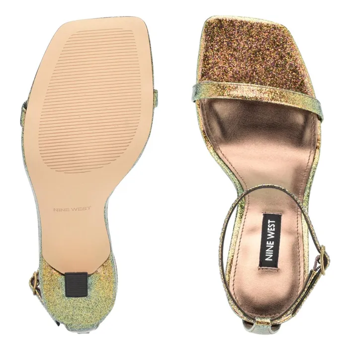 Yess Ankle Strap Sandals Bronze Glitter Women Nine West High Heels Yess Ankle Strap Sandals Bronze Glitter Women Nine West High Heels
