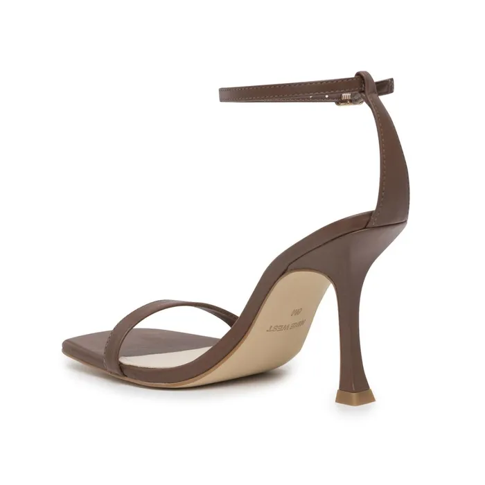 Yess Ankle Strap Sandals Brown Leather Women Nine West High Heels