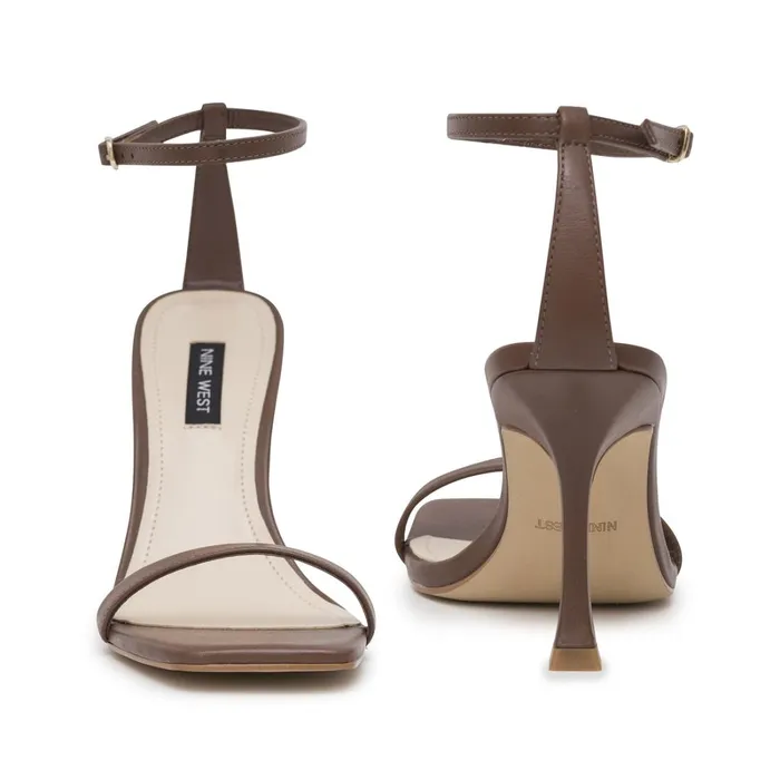 Yess Ankle Strap Sandals Brown Leather Women Nine West High Heels