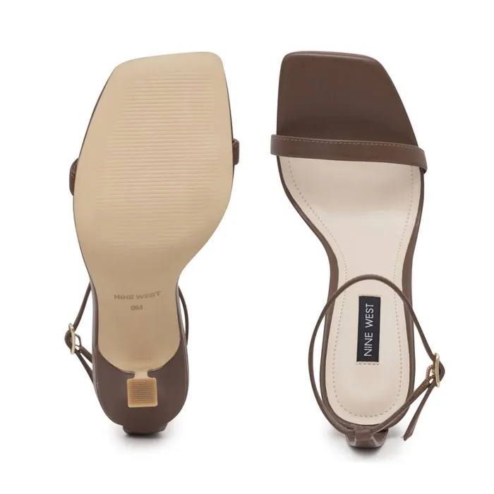 Yess Ankle Strap Sandals Brown Leather Women Nine West High Heels